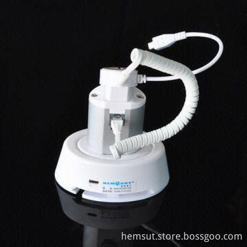 Anti-theft display stand for cell phone, cylinder tall white with alarm function